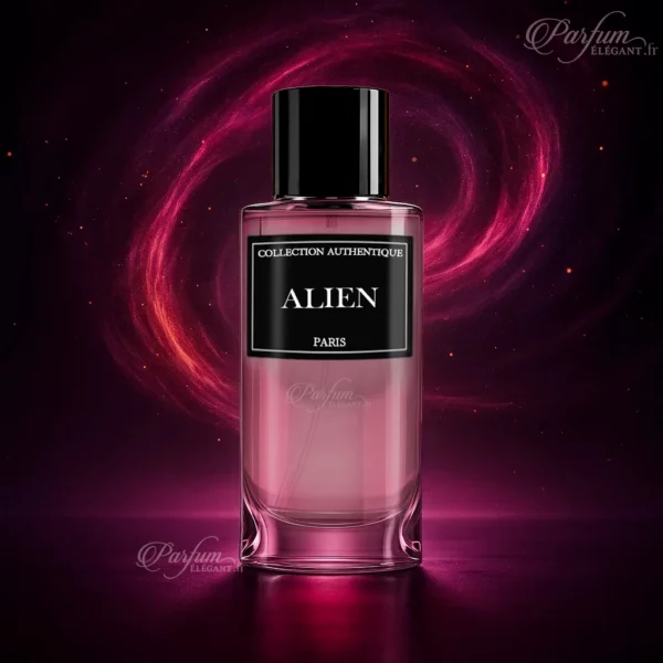 Parfum ALIEN de la Collection Privée L’Authentique présenté avec son étui noir, fragrance florale ambrée pour femme, intense et raffinée.