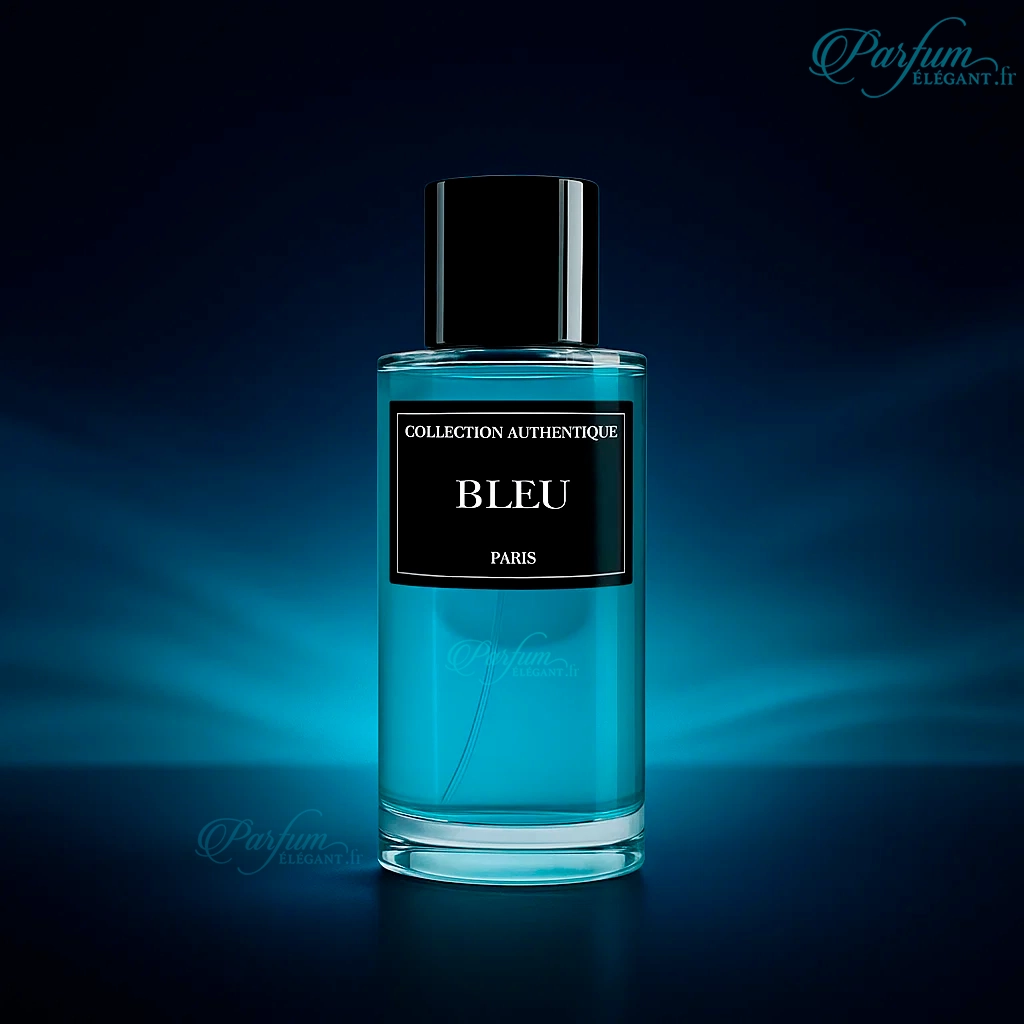 Bleu – Eau de Homme 50ml | Parfum Collection Privée L’Authentique 2 Parfum BLEU de la Collection Privée L’Authentique présenté avec son étui noir élégant ; fragrance aromatique marine et boisée pour homme.