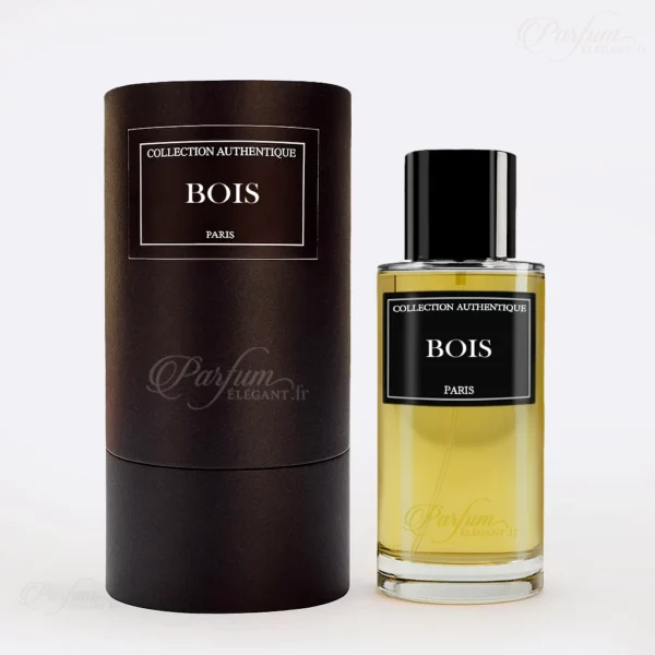 Flacon de parfum BOIS Collection Privée L’Authentique, Eau de Parfum mixte 50 ml aux notes boisées, iris et vanille, élégant et raffiné.