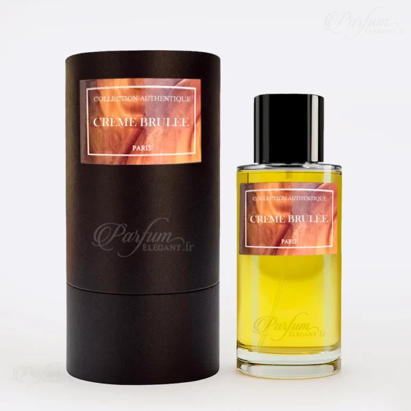 Flacon de parfum Crème Brûlée Collection Privée L’Authentique, Eau de Parfum mixte 50 ml aux notes de caramel, vanille et musc blanc — parfum doux et élégant.