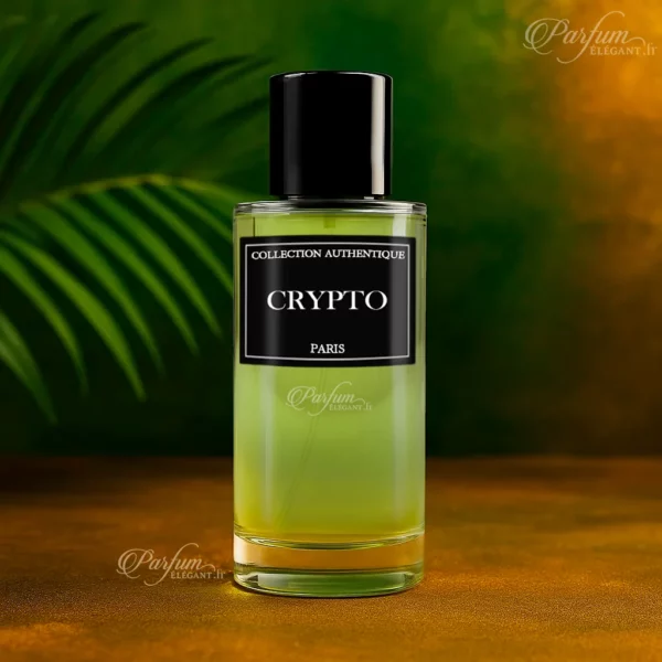 Parfum Crypto de la Collection Privée L’Authentique présenté avec son étui chic ; fragrance mixte, stylée, raffinée et contemporaine.