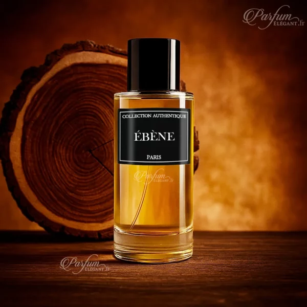 Parfum Ébène de la Collection Privée L’Authentique présenté dans un flacon élégant sombre ; fragrance chaude, spirituelle et raffinée.