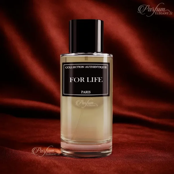 Parfum FOR LIFE de la Collection Privée L’Authentique présenté avec son étui élégant ; fragrance chaude, masculine et puissante.