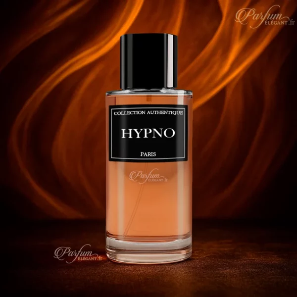 Parfum Hypno de la Collection Privée L’Authentique présenté avec son étui élégant ; fragrance féminine, riche et marquante.