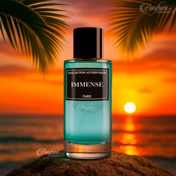 Parfum Immense de la Collection Privée L’Authentique présenté avec son étui élégant ; fragrance mixte, raffinée et moderne.