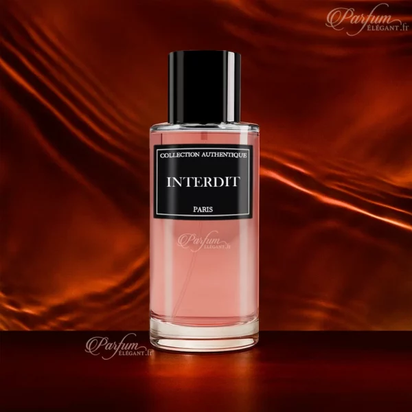 Parfum INTERDIT de la Collection Privée L’Authentique présenté avec son étui raffiné ; fragrance féminine sophistiquée et chic.