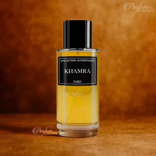 Parfum KHAMRAH de la Collection Privée L’Authentique présenté avec son étui élégant ; fragrance riche, gourmande et puissante.