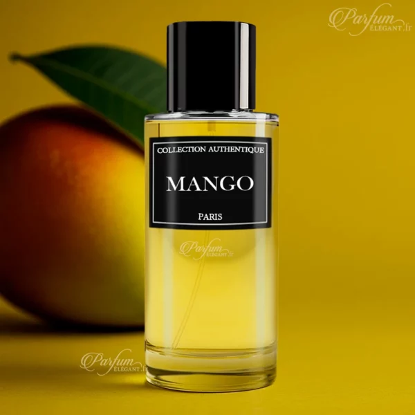 Parfum Mango de la Collection Privée L’Authentique dans un flacon lumineux – fragrance mixte fruitée, florale et sensuelle.