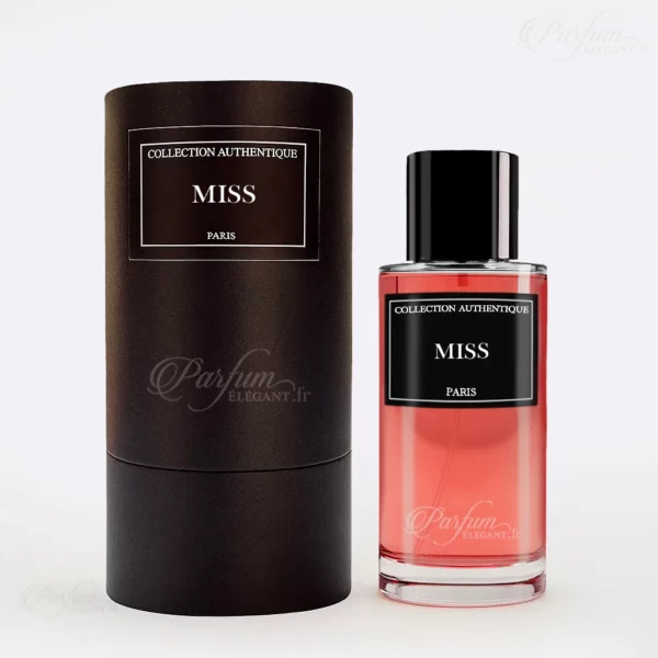 Flacon de parfum Miss Collection Privée L’Authentique, Eau de Parfum femme 50 ml aux accords de rose de Grasse, poire juteuse, iris poudré et bois tendres – élégance féminine.