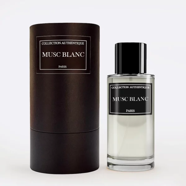Flacon de parfum Musc Blanc Collection Privée L’Authentique, Eau de Parfum mixte 50 ml aux notes de musc blanc, fleurs et bois doux — parfum pur, élégant et raffiné.
