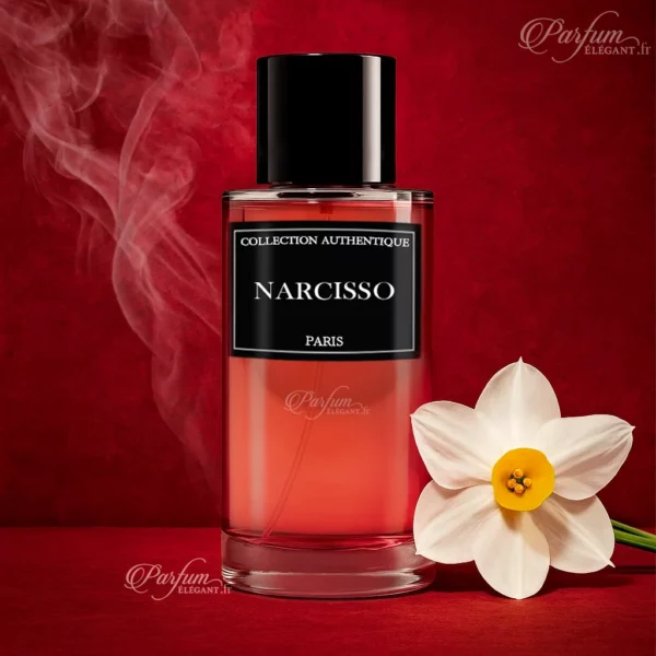 Parfum Narcisso de la Collection Privée L’Authentique présenté avec son flacon doux et minimaliste ; fragrance féminine, florale et raffinée.