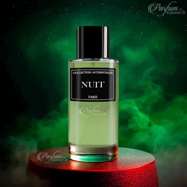 Parfum NUIT de la Collection Privée L’Authentique présenté avec son étui chic ; fragrance masculine, raffinée et intense.