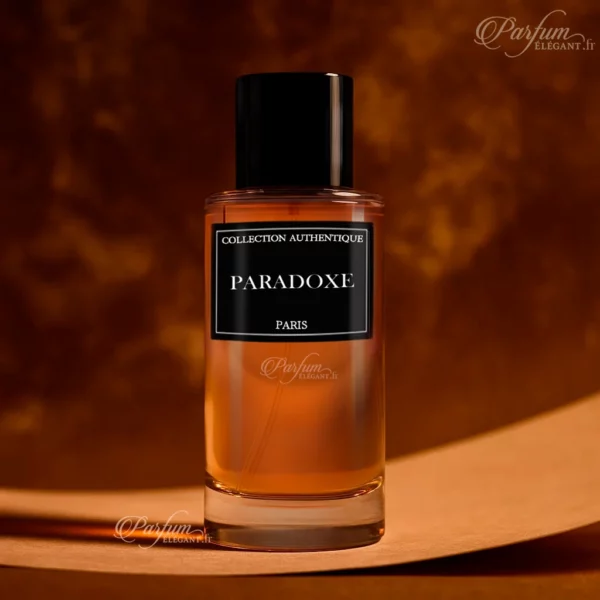Parfum PARADOXE de la Collection Privée L’Authentique présenté avec son étui élégant ; fragrance féminine, lumineuse et raffinée.