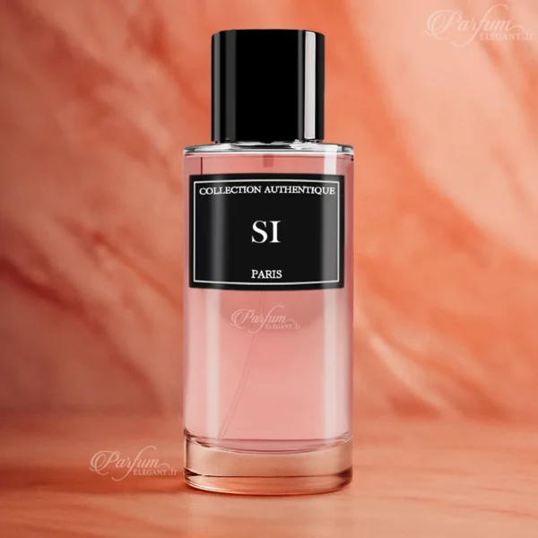 Parfum SI de la Collection Privée L’Authentique présenté avec son étui élégant ; fragrance fruitée-florale rassemblant cassis, rose et bois doux.
