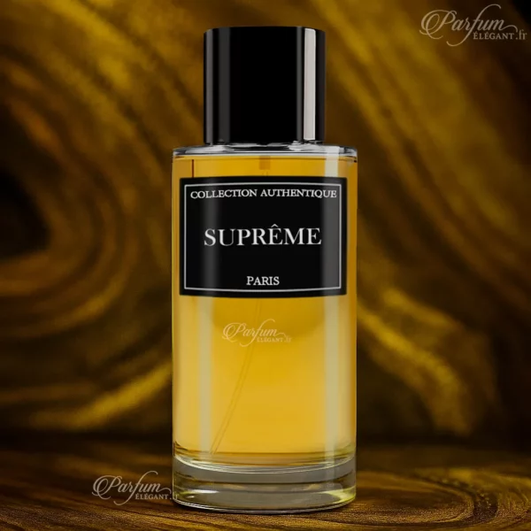 Parfum Suprême de la Collection Privée L’Authentique présenté avec son étui chic ; fragrance mixte, sophistiquée et moderne.