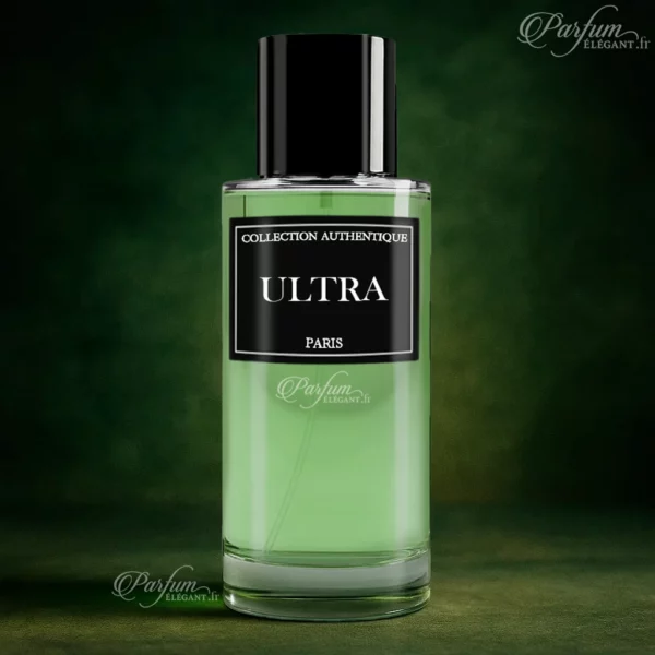 Parfum Ultra de la Collection Privée L’Authentique présenté avec son flacon élégant ; fragrance masculine orientale et boisée.