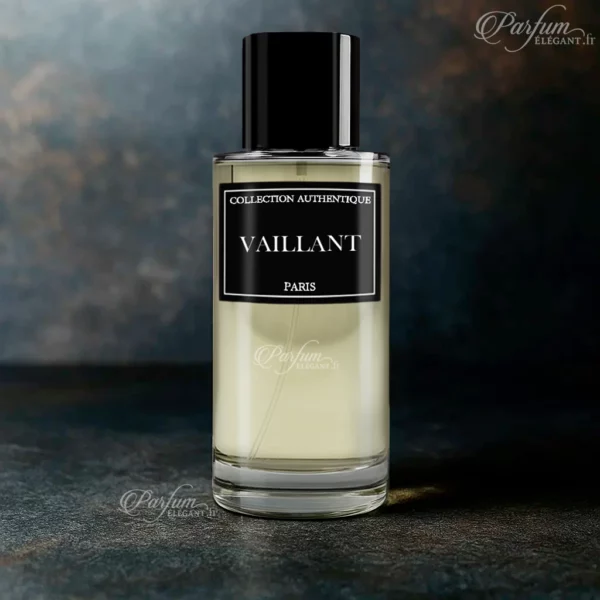 Parfum Vaillant de la Collection Privée L’Authentique présenté avec son flacon élégant ; fragrance homme, orientale, boisée et puissante.