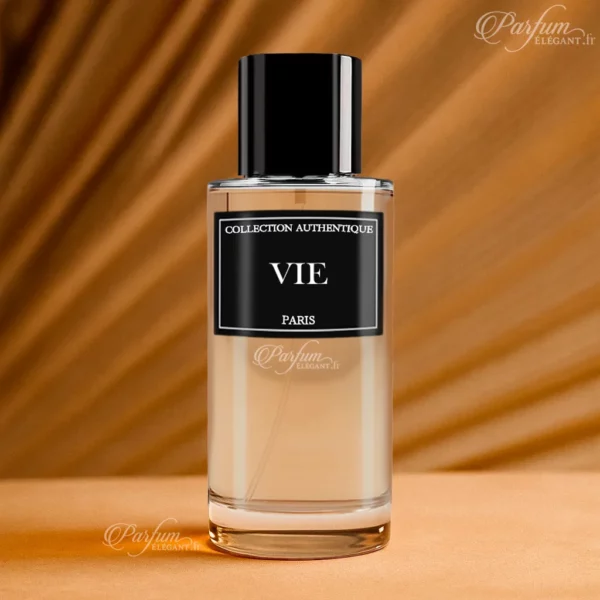 Parfum VIE de la Collection Privée L’Authentique présenté avec son étui élégant ; fragrance féminine gourmande et raffinée.