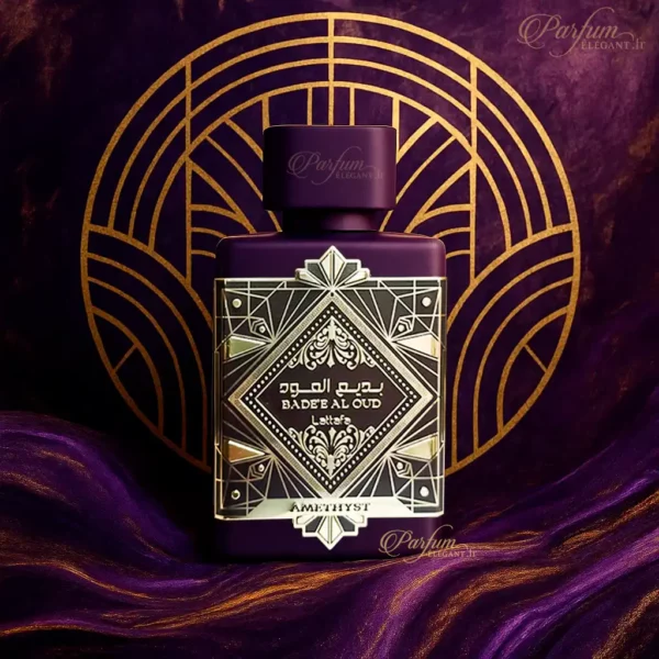 Visuel haute qualité du parfum Lattafa Bade’e Al Oud Amethyst – Oud et vanille