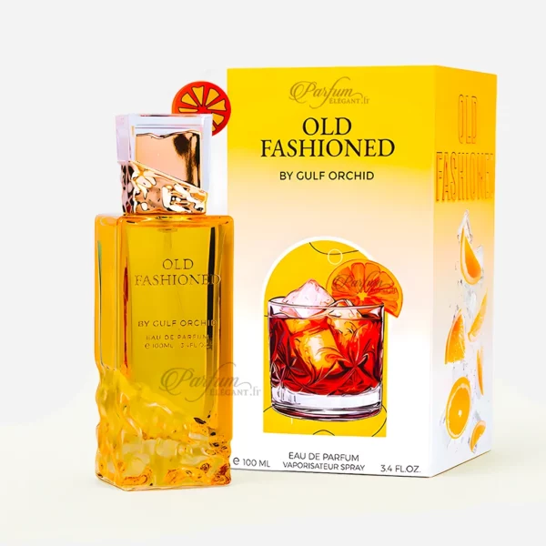 Flacon Old Fashioned Gulf Orchid 100 ml avec boîte jaune et verre cocktail
