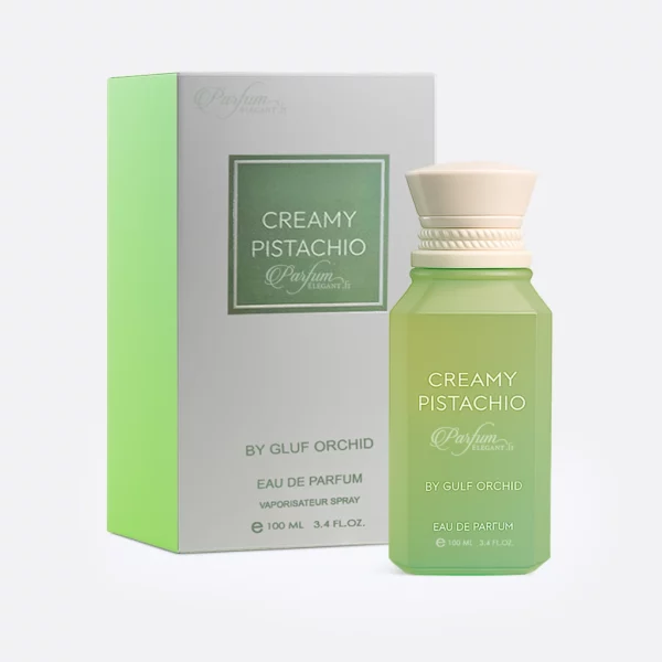 Parfum Creamy Pistachio 100 ml Gulf Orchid – flacon vert et boîte crème