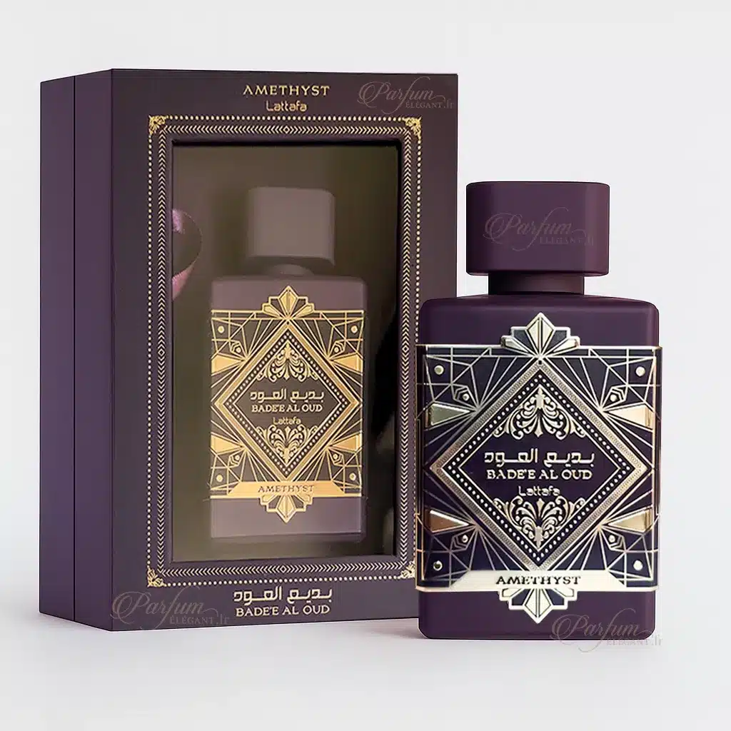 Badee Al Oud Amethyst – Parfum ambré oriental 100 ml signé Lattafa 1 Image du flacon Badee Al Oud Amethyst 100 ml, parfum ambré oriental mixte