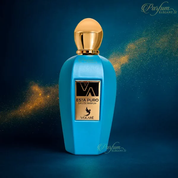 Flacon bleu Esta Puro de Volaré – Eau de Parfum mixte au sillage fruité et musqué