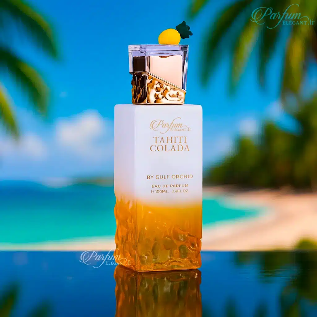 Tahiti Colada – Parfum coco ananas tropical mixte 100 ml 4 flacon de parfum mixte gulf orchid Tahiti colada- flacon en forme de cocktail d'été ensoleillé