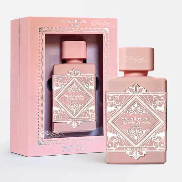 Flacon rose poudré du parfum Bade’e Al Oud Noble Blush 100 ml – floral musqué Lattafa