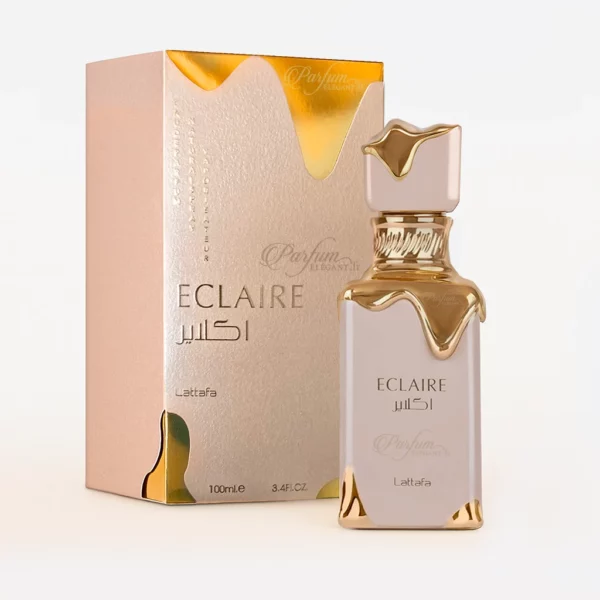 Parfum Éclaire Lattafa 100 ml – flacon beige et doré avec packaging assorti