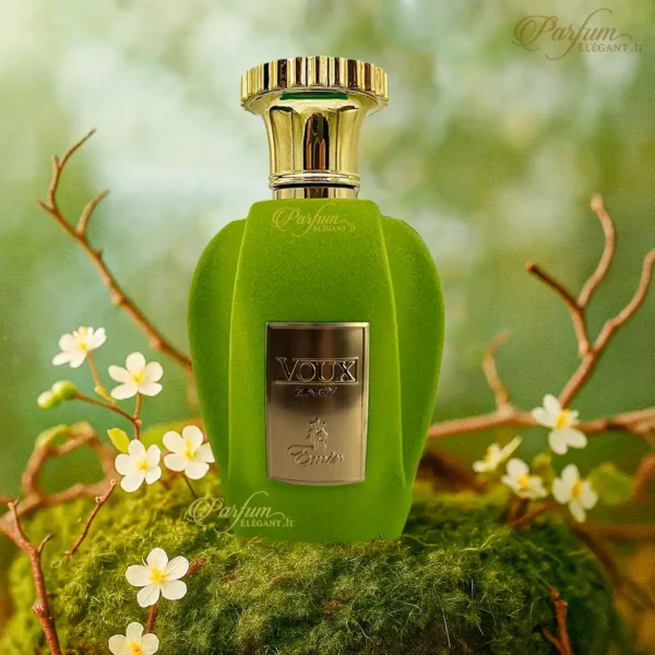 Eau de Parfum Voux Zingy posé sur fond lumineux – Senteur mentholée et citronnée