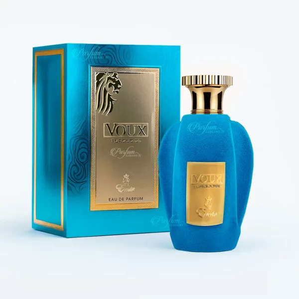Flacon Voux Turquoise 100 ml en velours bleu – Parfum fruité et musqué pour homme et femme