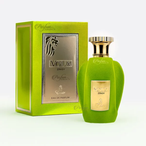 Flacon vert vif de Voux Zingy 100 ml avec son coffret – Parfum frais mixte