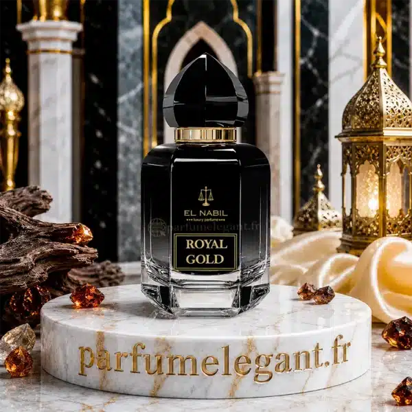 Flacon Royal Gold El Nabil Eau de Parfum Flacon Royal Gold El Nabil aux notes d'ambre lumineux, musc blanc, bois précieux et résines chaudes