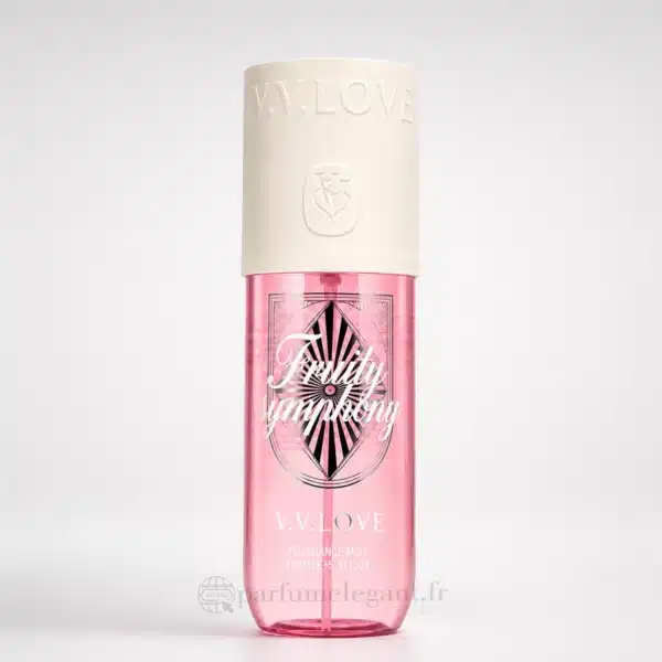 Parfums Femme Dubaï, Orientaux & Gourmands – Longue Tenue et Élégance 243 Fruity Symphony V.V. Love brume parfumée femme 150 ml aux notes de goyave, fruits rouges, agrumes, fleur de tiaré, pivoine, orchidée, musc blanc et bois doux