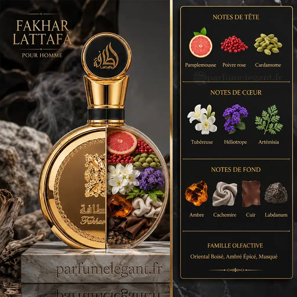 Fakhar Gold Lattafa Pride – Eau de Parfum Homme 100 ml 2 note olfactive du parfum fakhar gold extrait lattafa pour homme