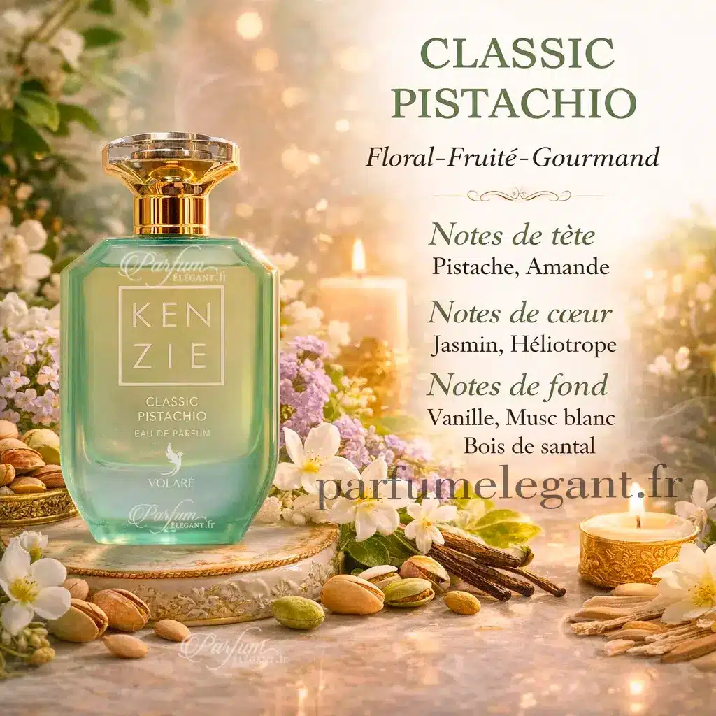 Kenzie Classic Pistachio – Parfum Gourmand à la Pistache & Vanille 2 notes parfum pistache amande jasmin heliotrope vanille musc bois santal