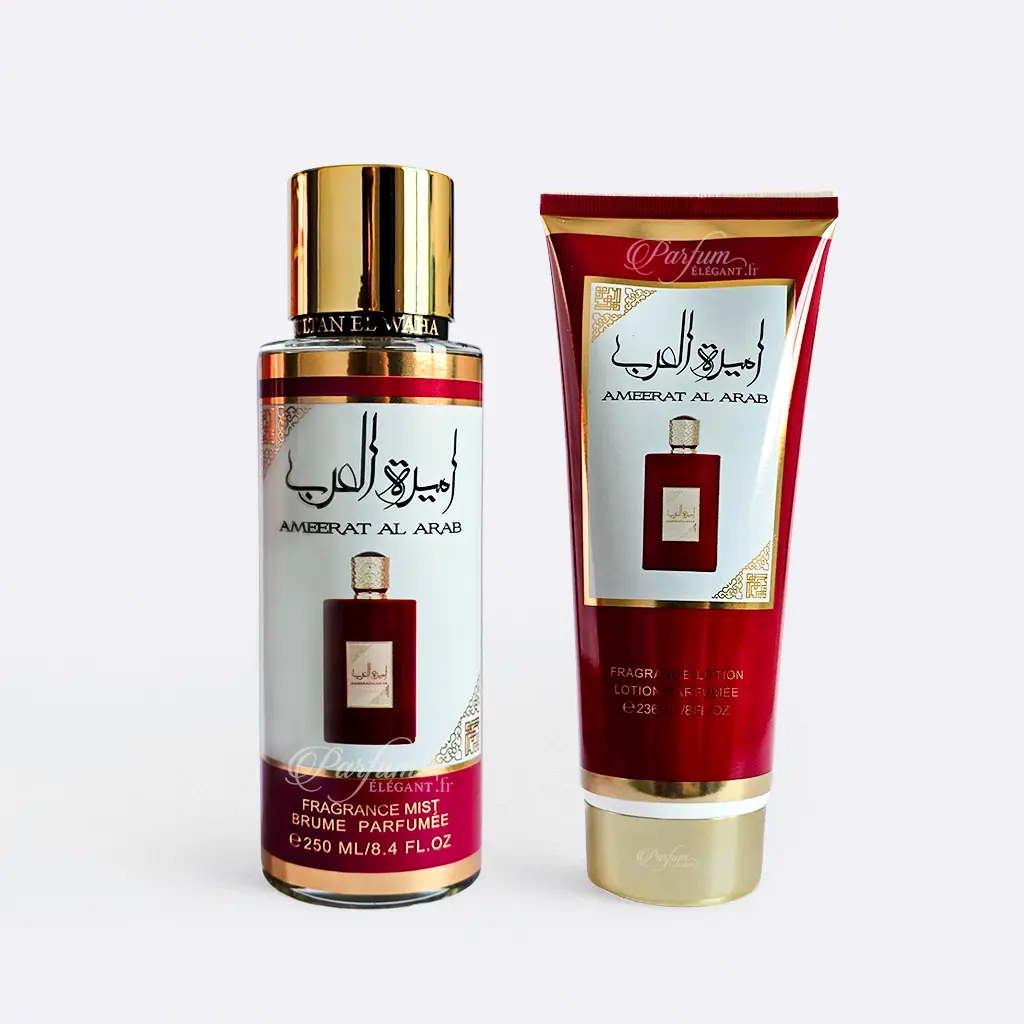 Coffret Ammerat Al Arab Rouge – Brume & Lotion Parfumée – Sultan El Waha 4 Brume et crème parfum dubai Ammerat Al Arab – parfum oriental floral et ambré