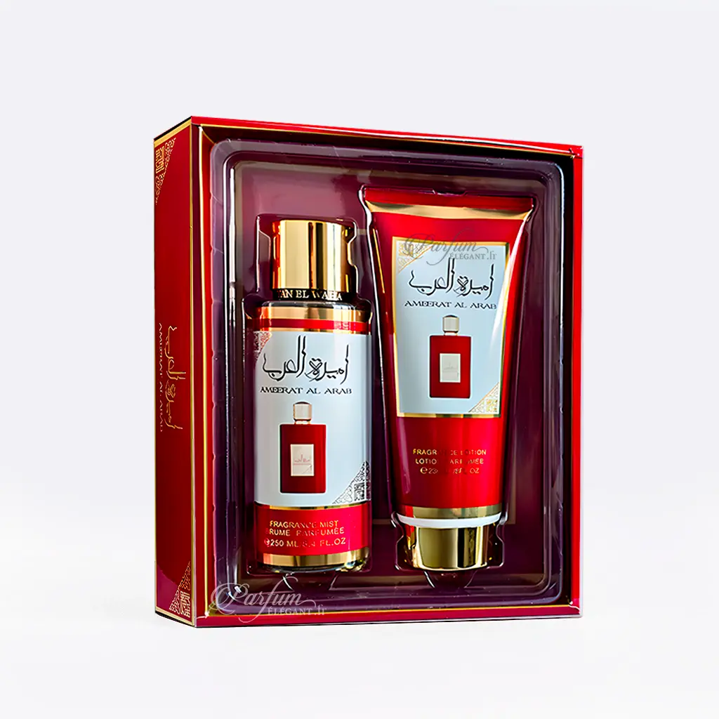 Coffret Ammerat Al Arab Rouge – Brume & Lotion Parfumée – Sultan El Waha 1 Coffret Ammerat Al Arab Rouge Sultan El Waha brume et lotion parfumée femme