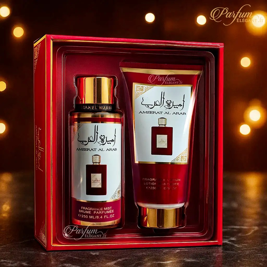 Coffret Ammerat Al Arab Rouge – Brume & Lotion Parfumée – Sultan El Waha 3 Brume et crème Ammerat Al Arab – parfum oriental floral et ambré
