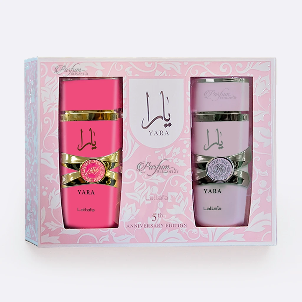 Coffret Duo Yara – Édition 5ᵉ Anniversaire – Lattafa 1 Coffret cadeau parfum femme floral et vanillé Lattafa - yara cabdy et yara rose 100ml x 2