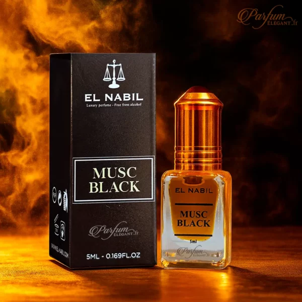 Flacon doré Musc Black El Nabil – parfum oriental masculin intense