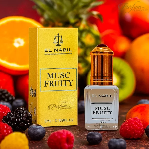 Flacon doré Musc Fruity El Nabil – parfum oriental gourmand et musqué