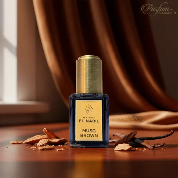 Musc Brown Maison El Nabil parfum 5ml – Parfum Elegant Parfum Musc Brown Maison El Nabil 5ml flacon et boîte sur fond blanc – Parfum Elegant