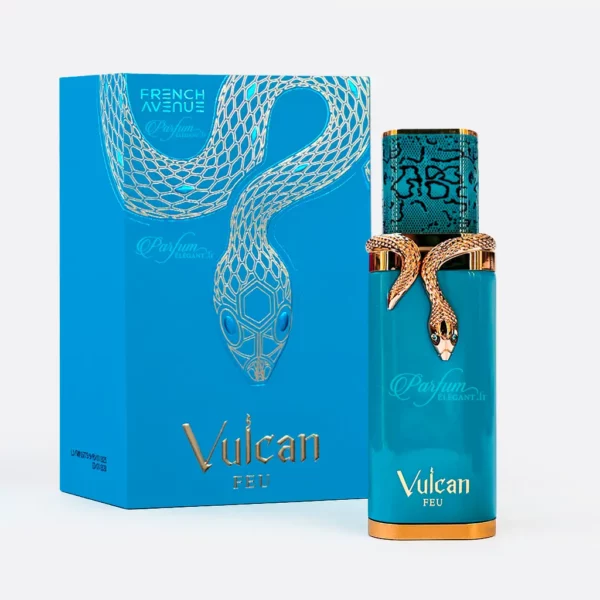 Flacon bleu Vulcan Feu French Avenue parfum homme boisé et épicé