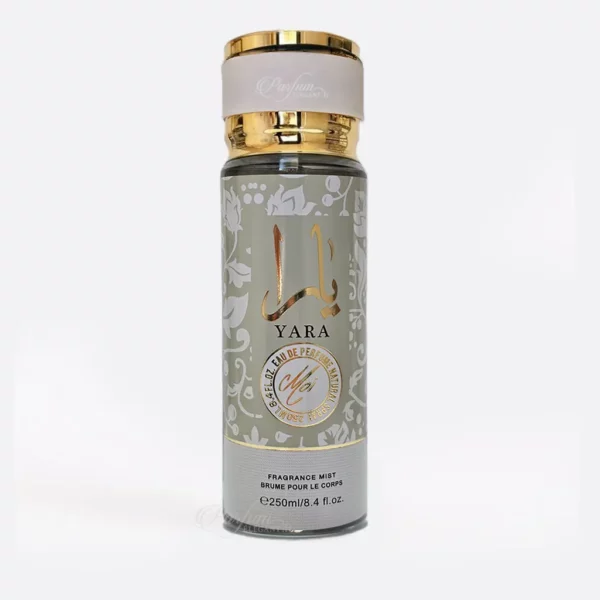 Brume parfumée Yara Moi inspirée du parfum Lattafa, bouteille beige et or