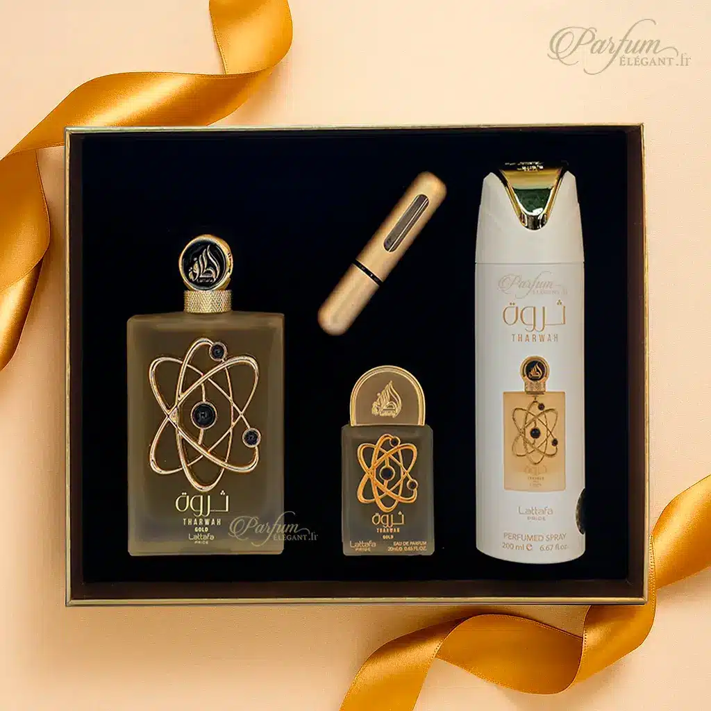 Tharwah Gold – Volaré (Coffret 100 ml + 20 ml + Déo 200 ml) 3 Coffret cadeau Tharwah Gold Volaré Eau de Parfum format poche déodorant