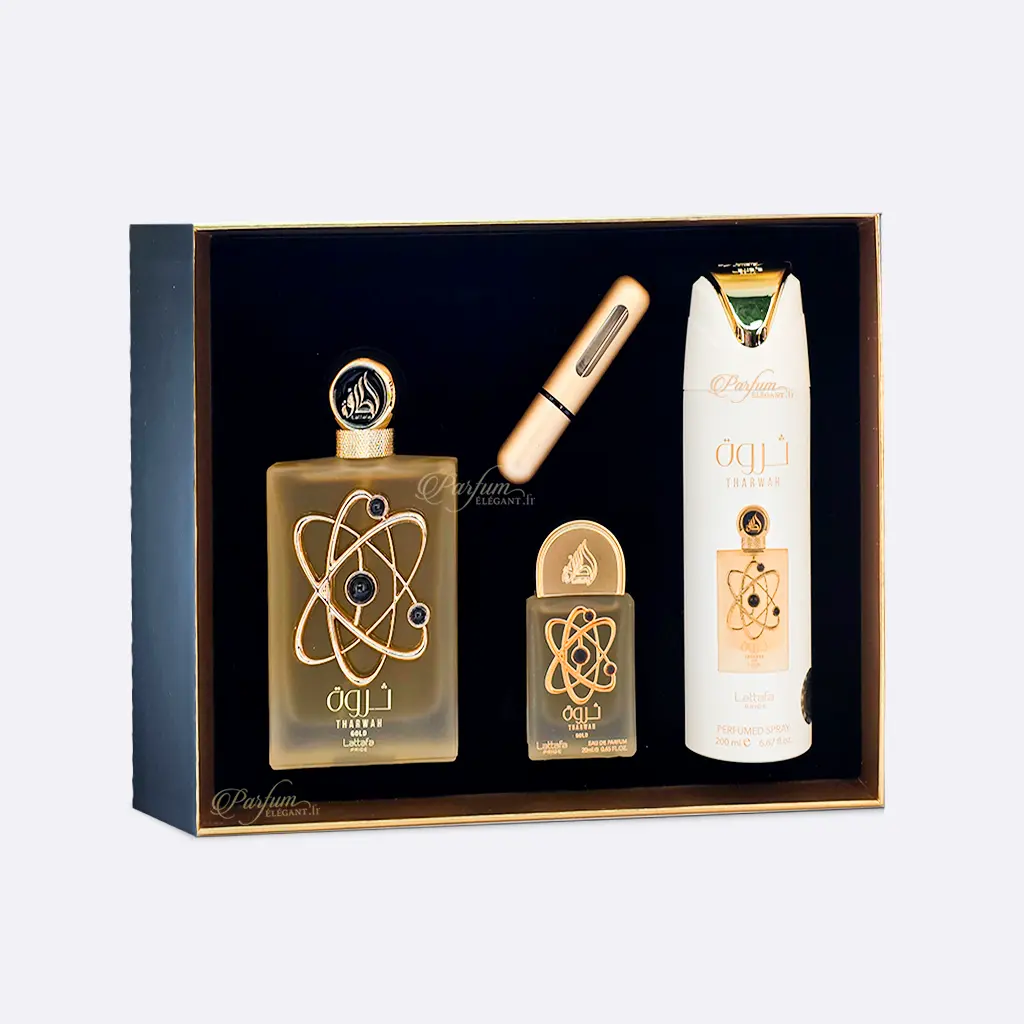 Tharwah Gold – Volaré (Coffret 100 ml + 20 ml + Déo 200 ml) 2 Flacon Tharwah Gold Volaré parfum Dubaï lavande bergamote fleur d’oranger