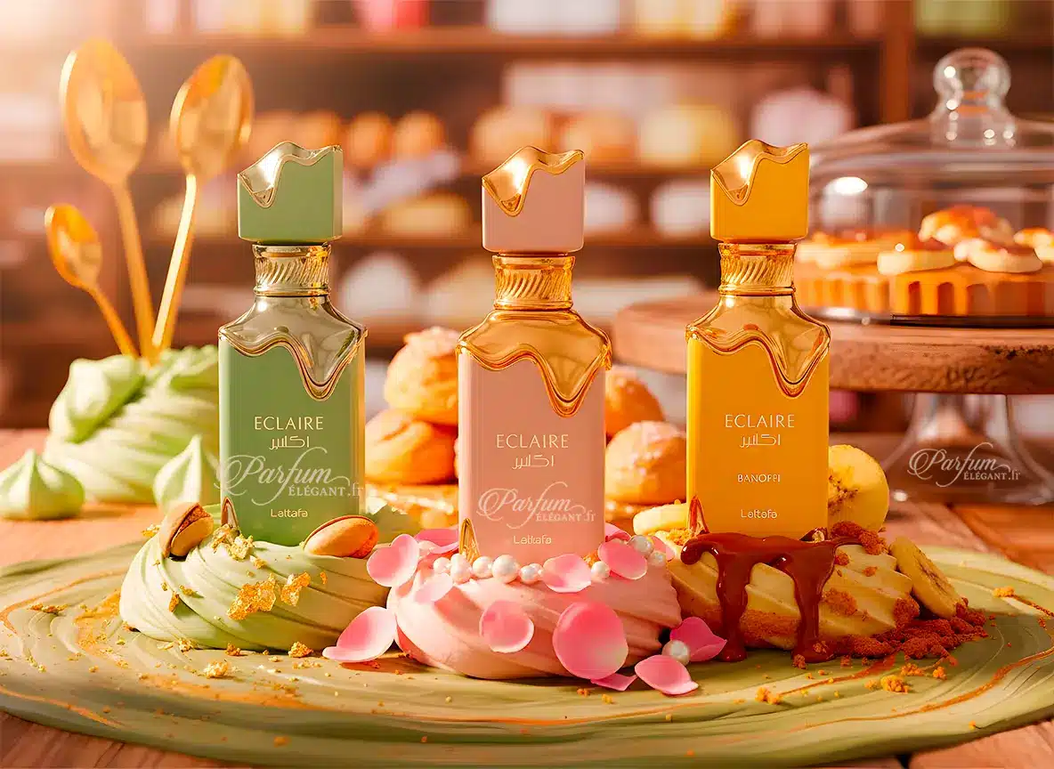 Parfum ECLAIRE Lattafa pistache caramel banane – nouveauté gourmande chez Parfum Elegant à Perpignan