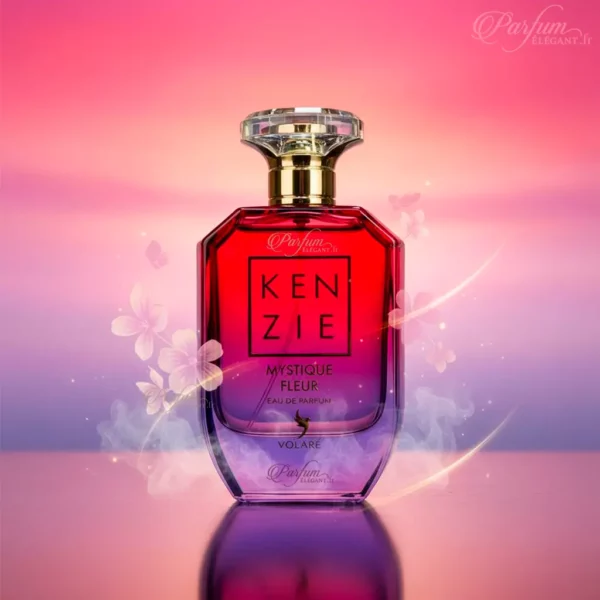 Kenzi Mystique Fleur – Eau de Parfum Femme 100ml Parfum Elegant Packshot du parfum Kenzie Mystique Fleur 100 ml, eau de parfum féminine aux notes florales et orientales.